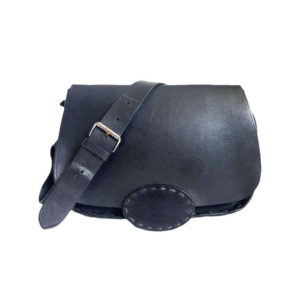 Vtg Y2k Banana Republic 100% Leather Saddle Crossbody Bag Black Suede Silver